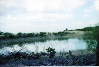 a shot of presa grande. there is a deer blind across the presa.